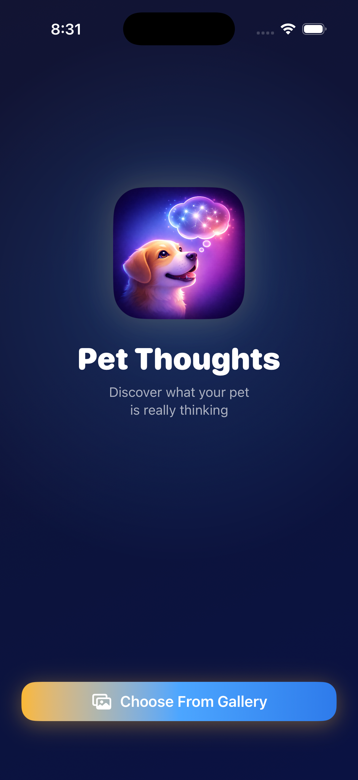 Pet Thoughts home screen